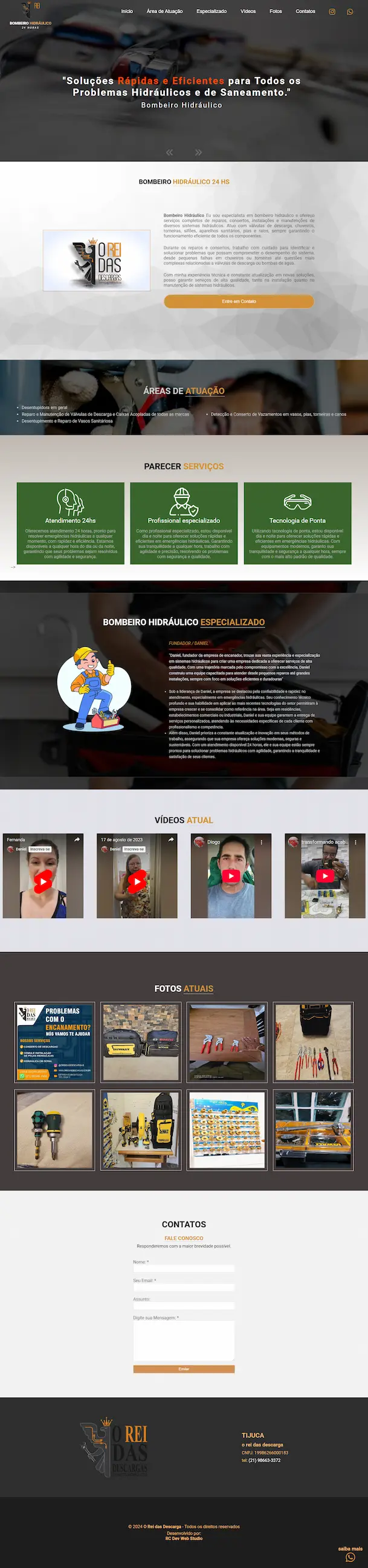 Desenvolvimento de site para bombeiro hidráulico e serviços de manutenção - Rei da Hidráulica