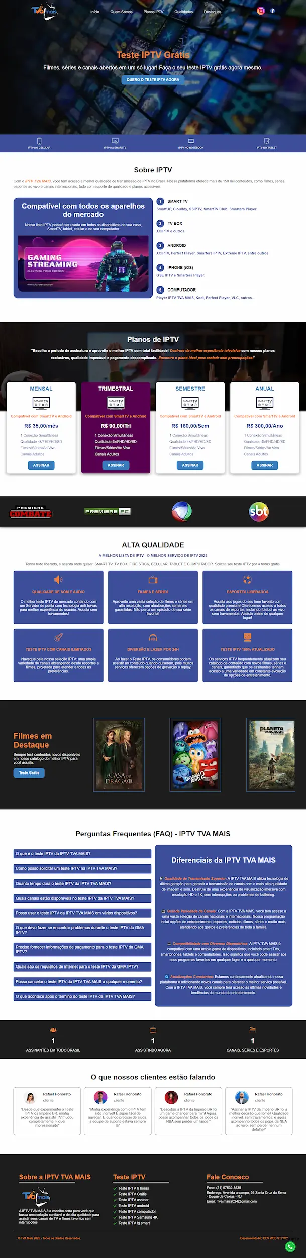 Criação de site para serviços de TV por assinatura e entretenimento - TV A Mais